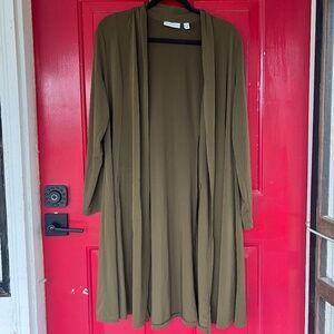 Susan Graver Women's Large Shawl Olive Green Soft Spandex Sweater Layering